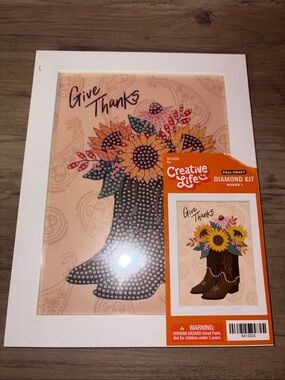 Give Thanks Cowboy Boots Sunflower Diamond Art Kit | Fall Harvest Craft Decor